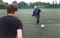 Going for goal Cllr Ronnie Ahlfeld at Parklea pitches