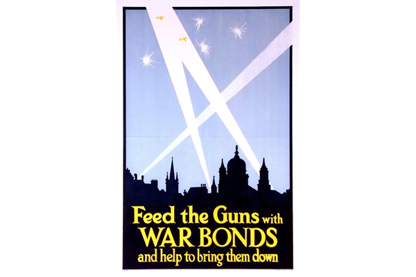 First World War propaganda poster 'Feed the Guns with War Bonds', published by the National War Savings Committee in 1918. - 1996.100.5 ©McLean Museum and Art Gallery, Greenock.