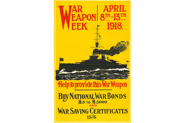 First World War propaganda poster 'War Weapon Week April 8th-13th 1918', published in 1918 - 1996.100.60 ©McLean Museum and Art Gallery, Greenock.