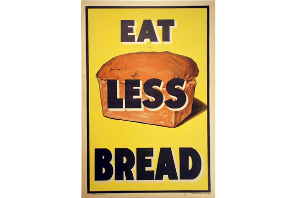 First World War propaganda poster 'Eat Less Bread', published by the Ministry of Food in 1917. - 1996.100.126 ©McLean Museum and Art Gallery, Greenock.