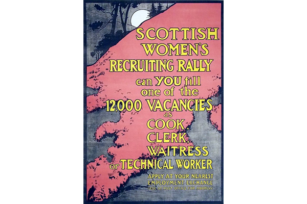 First World War propaganda poster for the 'Scottish Women's Recruiting Rally' published by the Scottish Women's Recruiting Rally in 1918. - 1996.100.52 ©McLean Museum and Art Gallery, Greenock.