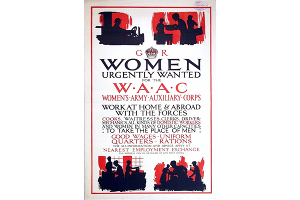 First World War propaganda poster 'Women Urgently Wanted for the WAAC', published by the Ministry of Labour in 1917/1918. - 1996.100.50 ©McLean Museum and Art Gallery, Greenock.