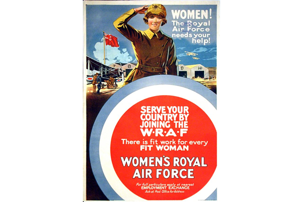 First World War propaganda poster 'Women! The Royal Air Force Needs Your Help', published by the Women's Royal Air Force in 1918. - 1996.100.44 ©McLean Museum and Art Gallery, Greenock. 