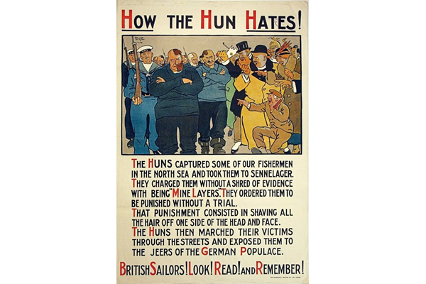 First World Watt propaganda poster 'How the Hun Hates!', published in 1915. - 1996.100.35 ©McLean Museum and Art Gallery, Greenock.