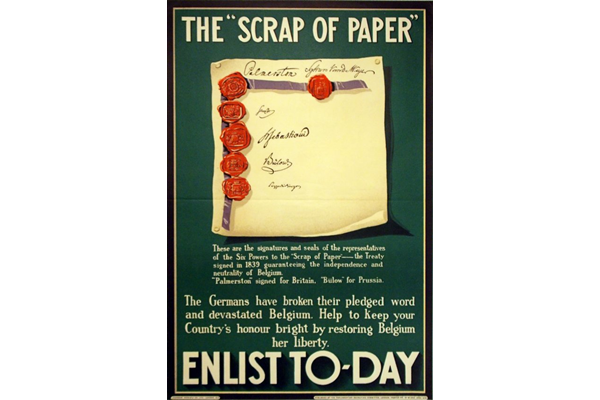 First World War propaganda poster 'The Scrap of Paper', published by the Parliamentary Recruiting Committee in 1914. - 1996.100.196 ©McLean Museum and Art Gallery, Greenock.