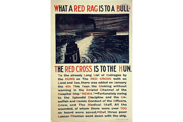 First World War propaganda poster 'What a Red Rag is to a Bull', published by the British Red Cross Society in 1918. - 1996.100.38 ©McLean Museum and Art Gallery, Greenock.