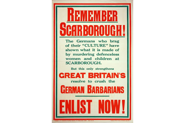 First World War propaganda poster 'Remember Scarborough!', published by the Parliamentary Recruiting Committee in 1915. - 1996.100.202 ©McLean Museum and Art Gallery, Greenock.