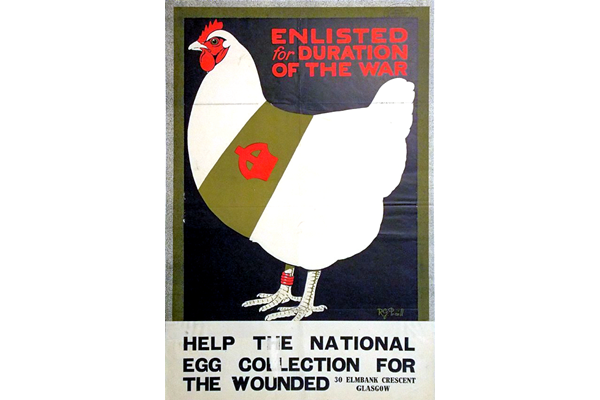 First World War propaganda poster 'Enlisted for the Duration of the War, published by the National Egg Collection for the Wounded in 1915 - 1996.100.113 © McLean Museum and Art Gallery, Greenock