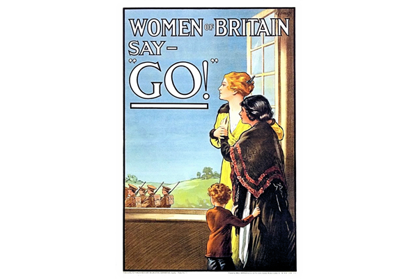 First World War propaganda poster 'Women of Britain Say Go!' published by the Parliamentary Recruiting Committee in 1915. - 1996.100.4 © McLean Museum and Art Gallery, Greenock