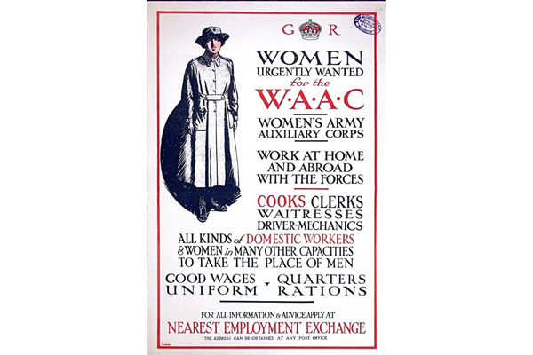 First World War propaganda poster 'Women Urgently Wanted for the WAAC', published by the Women's Auxiliary Army Corps (WAAC) in 1918. - 1996.100.53 © McLean Museum and Art Gallery, Greenock