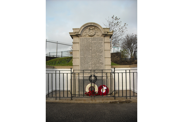 This war memorial is located at the junction of Broomhill Street and Cornhaddock Street, Greenock.