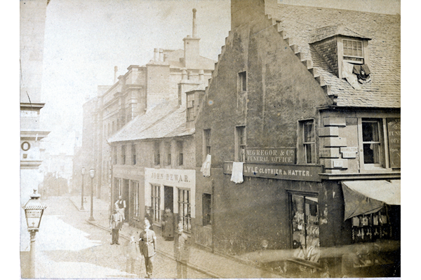 This view shows the corner of Taylor's Close and Hamilton Street, Greenock around 1877. Photographer unknown - Bromide print on paper - P4190 - © McLean Museum and Art Gallery, Greenock