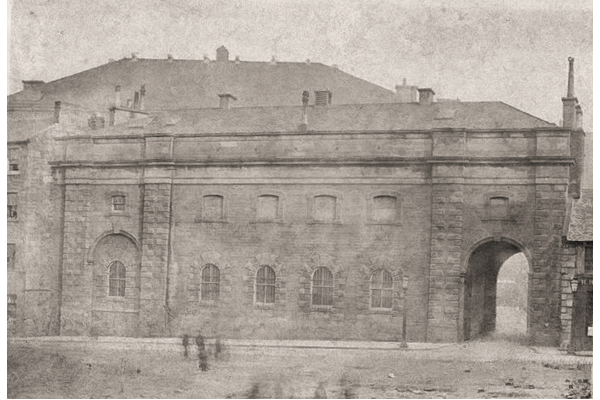 This view shows the new Police Buildings in Wallace Place and the carriage entrance to the Town Hall. - Bromide print on paper - P4206 - © McLean Museum and Art Gallery, Greenock