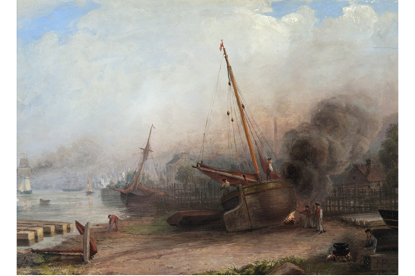 Burning the Bottom, Bay of Quick, Greenock by John Fleming (1792-1845) - Oil on canvas - 20.5 x 30 cm - 1977.824 ©McLean Museum and Art Gallery, Greenock