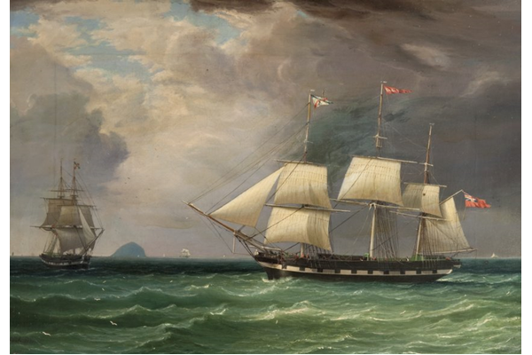 The barque Eldon off Ailsa Craig by William Clark (1803-1883) - Oil on panel - 38.3 x 56 cm - 1831 - 1977.712 ©McLean Museum and Art Gallery, Greenock.