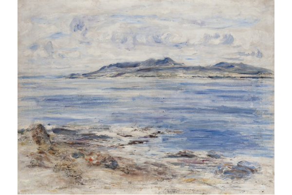 The Blue Calm - Arran Hills from Ardcarrach - Oil on canvas - 122.2 x 159.4 cm - 1901 - 1977.991  ©McLean Museum and Art Gallery, Greenock.