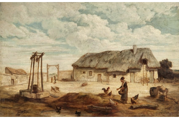 The Farmyard by Louis Adolphe Hervier (1818-1879) - Oil on canvas - 28.8 x 46.8 cm - 1977.886 ©McLean Museum and Art Gallery, Greenock.