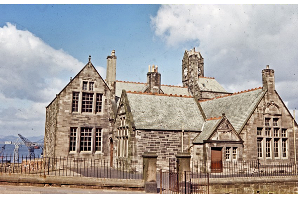 Belville Street School, Greenock - At the opening of the school in August 1876 it was stated that the children should be taught "useful rather than ornamented sewed work", and the pupils were urged to cultivate habits of cleanliness and good manners. Colour transparency by Eugen Jean Méhat (1920-2000) - 1968 - 2008.72.66 - © McLean Museum and Art Gallery, Greenock.