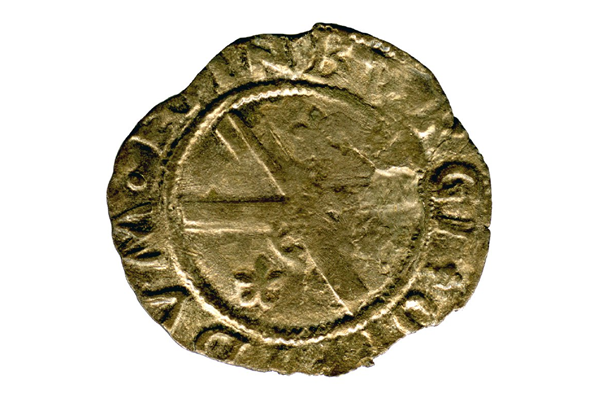 A Queen Mary Scottish Billon Bawbie, dating from the period 1542-1567, part of the Greenock Coin Hoard, made of billon. - 1978.413 © McLean Museum and Art Gallery, Greenock.