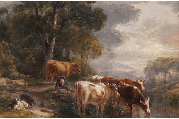 Landscape with Cattle by John Fleming (1792-1845) - Oil on canvas - 16.1 x 22.2 cm - 1977.822 - © McLean Museum and Art Gallery, Greenock.