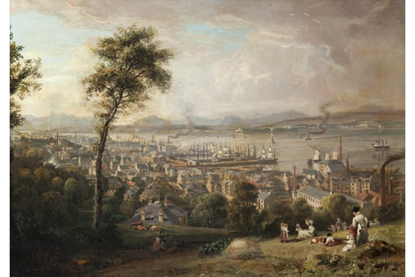 Greenock from the South East by John Fleming (1792-1845) - Oil on panel - 20.8 x 31 cm - c 1828-1830 - 1977.823 - © McLean Museum and Art Gallery, Greenock.