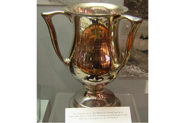 Eric Liddell (1902-1945), ran at the Glenpark Annual Sports at Cappielow, before and after winning the gold medal at the Paris Olympics for the 400 metres. He presented this trophy to Glenpark Harriers in 1925. It was awarded for the 440 yards handicap. - 1997.172 - © McLean Museum and Art Gallery, Greenock.