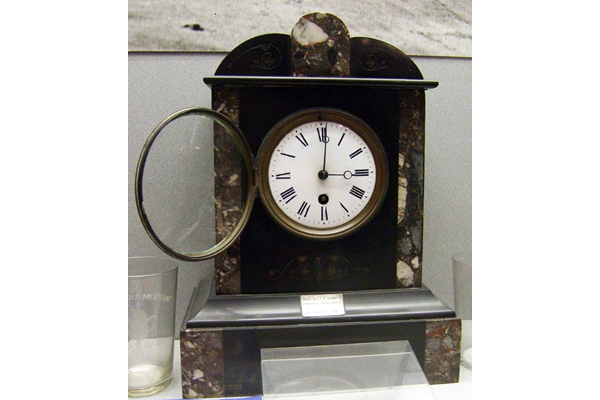 This mantel clock was a prize in a football competition. It is inscribed inscribed 'MORTON F.C. SPORTS FOOTBALL TOURNAMENT 1887 J. GRIEVE' - c 1887 - 1997.164 - © McLean Museum and Art Gallery, Greenock.