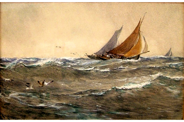 In the Track of the Trawler by Charles Napier Hemy (1841-1917) - Watercolour on paper - 47.5 x 69 cm  1977.865 - © McLean Museum and Art Gallery, Greenock