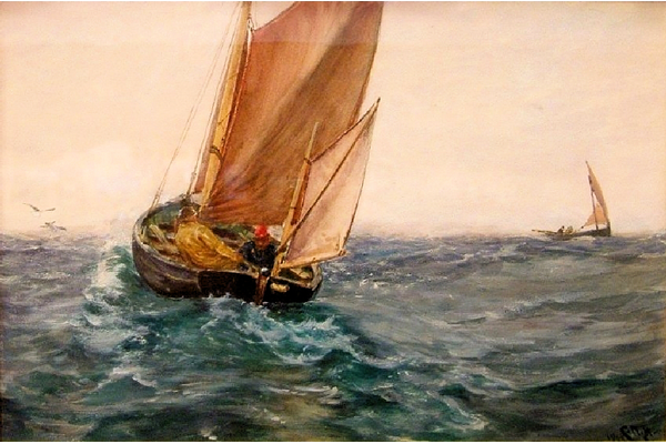 In Spite of Wind and Weather by Charles Napier Hemy (1841-1917) - Watercolour on paper - 1904 - 47 x 69.5 cm  - 1977.866 - © McLean Museum and Art Gallery, Greenock