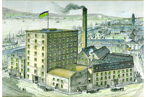 Colour lithograph print, dated 1887, showing Brewer's Sugar Manufactory, Greenock. - 2007.29 - © McLean Museum and Art Gallery, Greenock