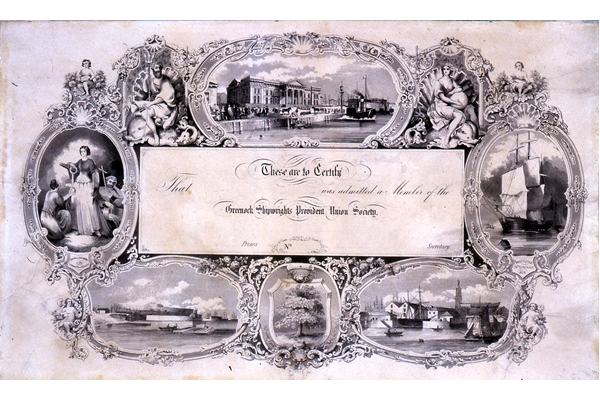 A blank membership certificate for Greenock Shipwrights' Provident Union Society, dated 1825. - 1978.218 - © McLean Museum and Art Gallery, Greenock