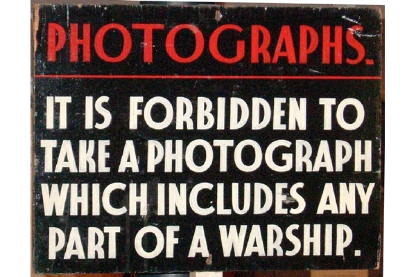 Shipyard sign forbidding the photography of warships from Scotts' Shipbuilding and Engineering Co. Ltd., Greenock. - 2006.374 - © McLean Museum and Art Gallery, Greenock