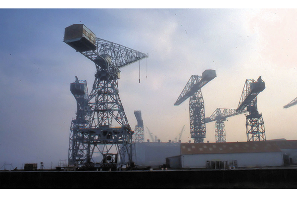 Cranes at Cartburn Shipyard 1987 - Colour transparency by George A. Woods - 2005.8.35 - © McLean Museum and Art Gallery, Greenock