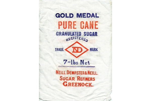 Textile sugar sack from the refinery of Neill, Dempster & Neill of Greenock Ltd. - 2006.235 - © McLean Museum and Art Gallery, Greenock