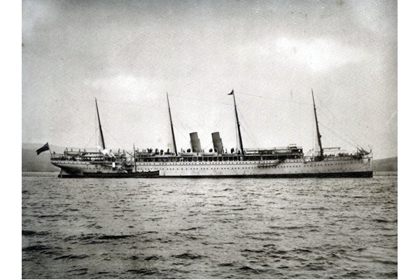 The RMS Caledonia was built for the Peninsular & Oriental Steamship Co.. by Caird & Co. of Greenock in 1894. - Bromide print on paper by Maclure, Macdonald & Co. - 1980.114 - © McLean Museum and Art Gallery, Greenock