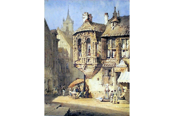 'Street Scene in Normandy' by Samuel Prout (1783-1852) - Watercolour on paper - 45 x 33.4 cm - 1977.1137 - © McLean Museum and Art Gallery, Greenock.