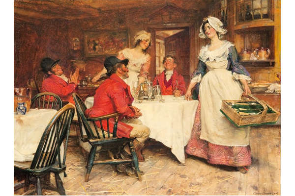 'Scene in an English Inn' by Edgar Bundy (1862-1922) - Oil on canvas - 46 x 59 cm - dated 1907 - 1977.683 - © McLean Museum and Art Gallery, Greenock.