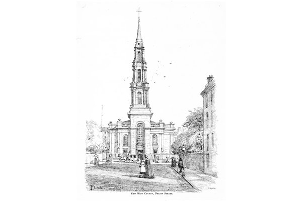 'New West Church, Nelson Street' - lithograph print after Patrick Downie (1854-1945) published c 1888 - 2012.48.40 - ©McLean Museum and Art Gallery, Greenock. 