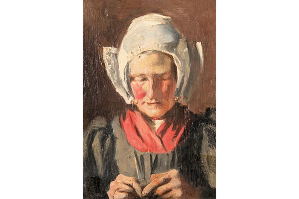 A Dutch Woman Knitting by Clara Taggart McChesney (1860-1928) - Oil on board - 29.5 x 22.5 cm - 1977.961 - ©McLean Museum and Art Gallery, Greenock.