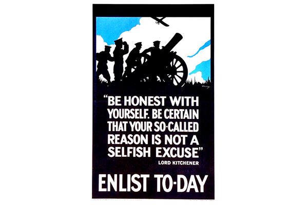 First World War recruitment poster 'Be Honest with Yourself...Enlist Today', published by the Parliamentary Recruiting Committee, London in 1915 - 1996.100.8 ©McLean Museum and Art Gallery, Greenock.