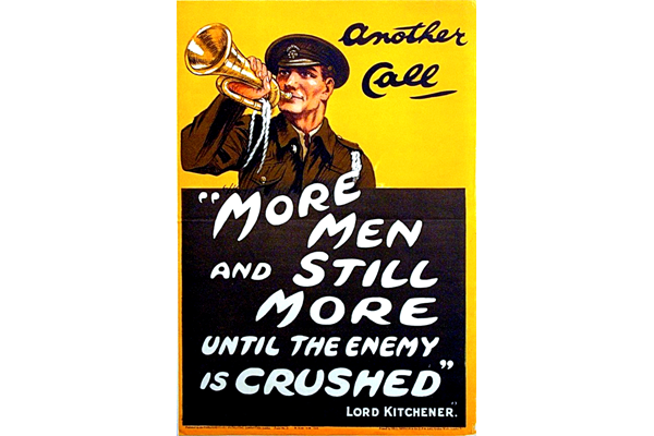 First World War recruitment poster 'More Men and Still More', published by the Parliamentary Recruiting Committee in 1914. - 1996.100.188 ©McLean Museum and Art Gallery, Greenock.