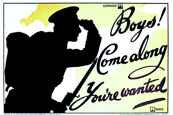 First World War recruitment poster 'Boy's Come Along - You're Wanted', published in 1915. - 1996.100.189 ©McLean Museum and Art Gallery, Greenock.