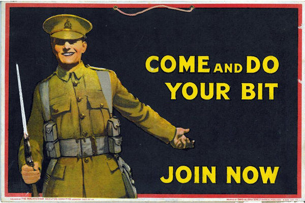 First World War recruitment poster 'Come and Do Your Bit', published by the Parliamentary Recruiting Committee, London in 1915. - 2012.102.23 ©McLean Museum and Art Gallery, Greenock.