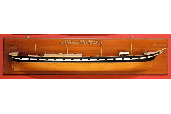 Original builder's model of the sv Palgrave. The ship was built by William Hamilton & Co. of Port Glasgow as yard No 60 and was launched on Tuesday, 5 August 1884. - 1987.173  - © McLean Museum and Art Gallery, Greenock