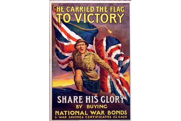 He Carried the Flag to Victory - Lithograph poster promoting War Bonds issued by the Scottish War Savings Committee in 1918 - 1996.100.68 - © McLean Museum and Art Gallery, Greenock