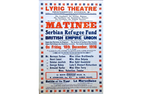 Theatre poster for the Serbian Refugee Fund concert held at the Lyric Theatre, London on 15 December 1916 - 1996.100.292 - © McLean Museum and Art Gallery, Greenock