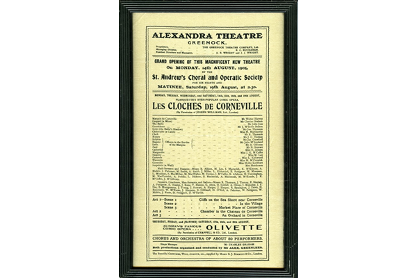 Poster for the opening of the Alexandra Theatre, Greenock on 14 August 1905. - 1977.297 - © McLean Museum and Art Gallery, Greenock.