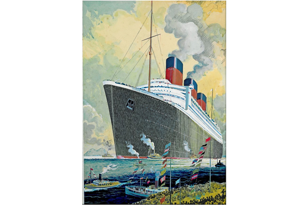 RMS Queen Mary on the Clyde passing Greenock by Willian Niven (190-1947) - Watercolour on paper  - 46.4 x 31.8 cm  - 1936 - 2007.138.2 - © McLean Museum and Art Gallery, Greenock