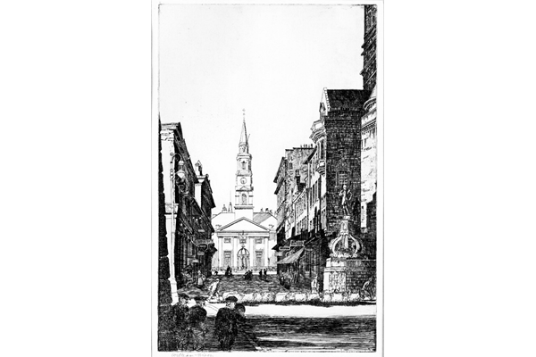 Mid Kirk, Greenock by William Niven (1890-1947) - Etching on paper - 29.2 x 19.2 cm  - 1977.1060 - © McLean Museum and Art Gallery, Greenock