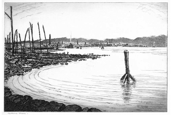 Greenock by William Niven (1890-1947) - Etching on paper - 24.8 x 35.8 cm  - 1977.1064 - © McLean Museum and Art Gallery, Greenock